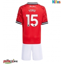 Camiseta Manchester United Leny Yoro #15 Primera Equipación para niños 2025-26 manga corta (+ pantalones cortos)